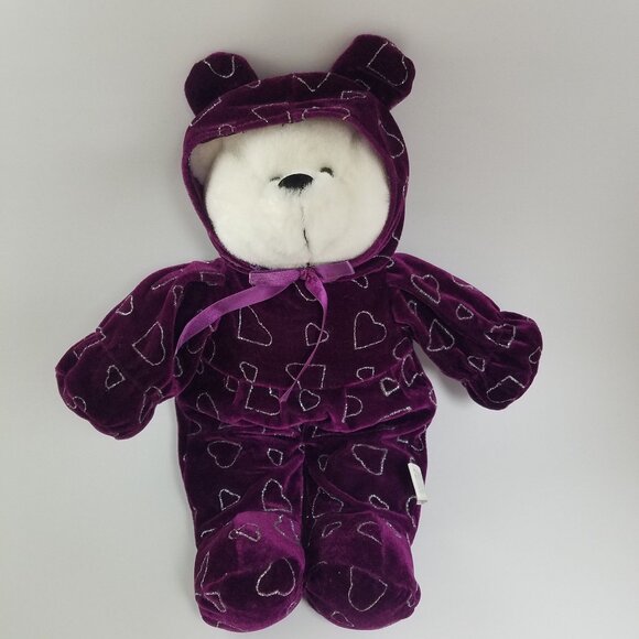 Sugar Loaf Teddy Bear 14" Plush Stuffed Animal Valentine's Purple Silver Hearts - Picture 1 of 12